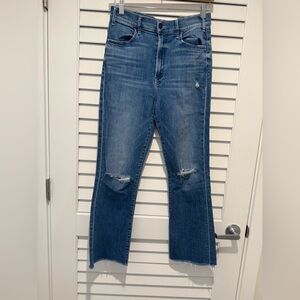 MOTHER Denim The Hustler High Waist Destroyed Blue Ankle Frayed Jeans